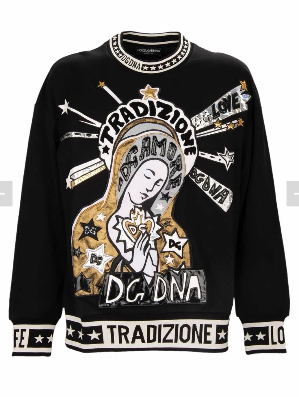 Dolce & Gabbana Black Gold White Graphic Crewneck Sweater